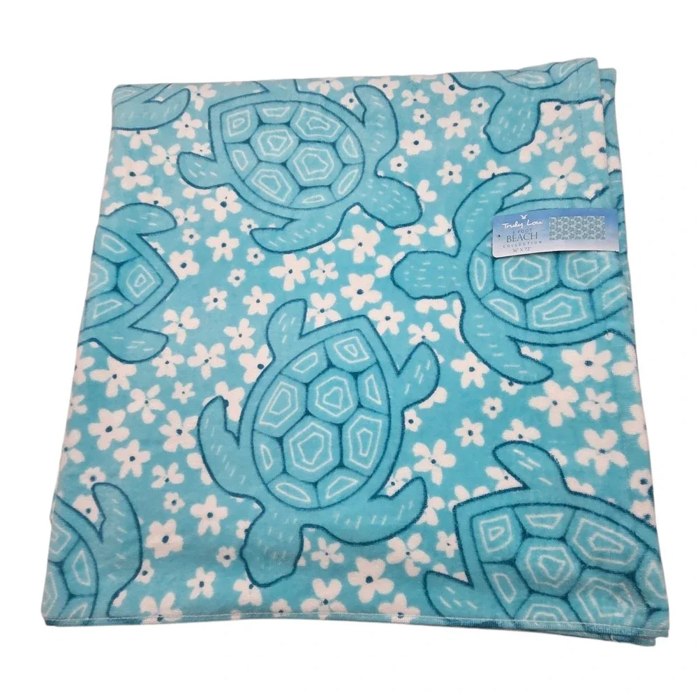 Truly Lou Oversize Beach Towel Sea Turtle Aqua Cotton‎ Absorbent 36x72 Pool Spa